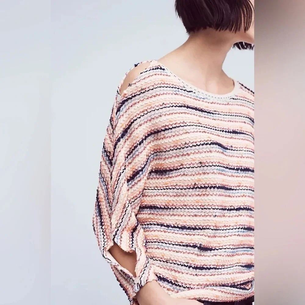 Anthropologie Postmark Cotton Cold Shoulder Malu Spacedyed Pullover Size XS